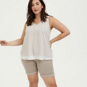 Torrid Chiffon Double Layered Cream and Taupe Striped Tank top size 2